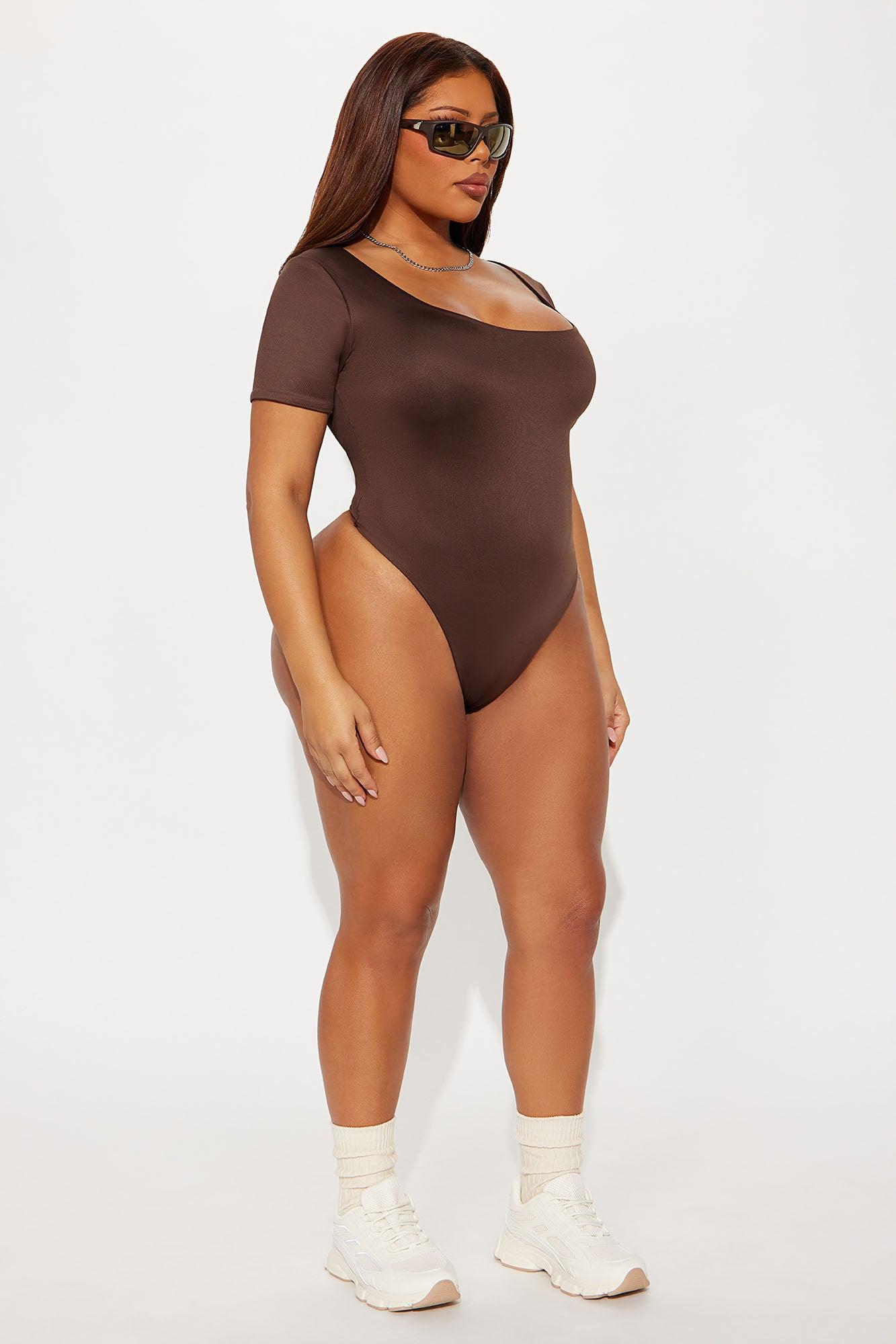 Contour Double Lined Short Sleeve Scoop Neck Bodysuit - Chocolate Female Product Image