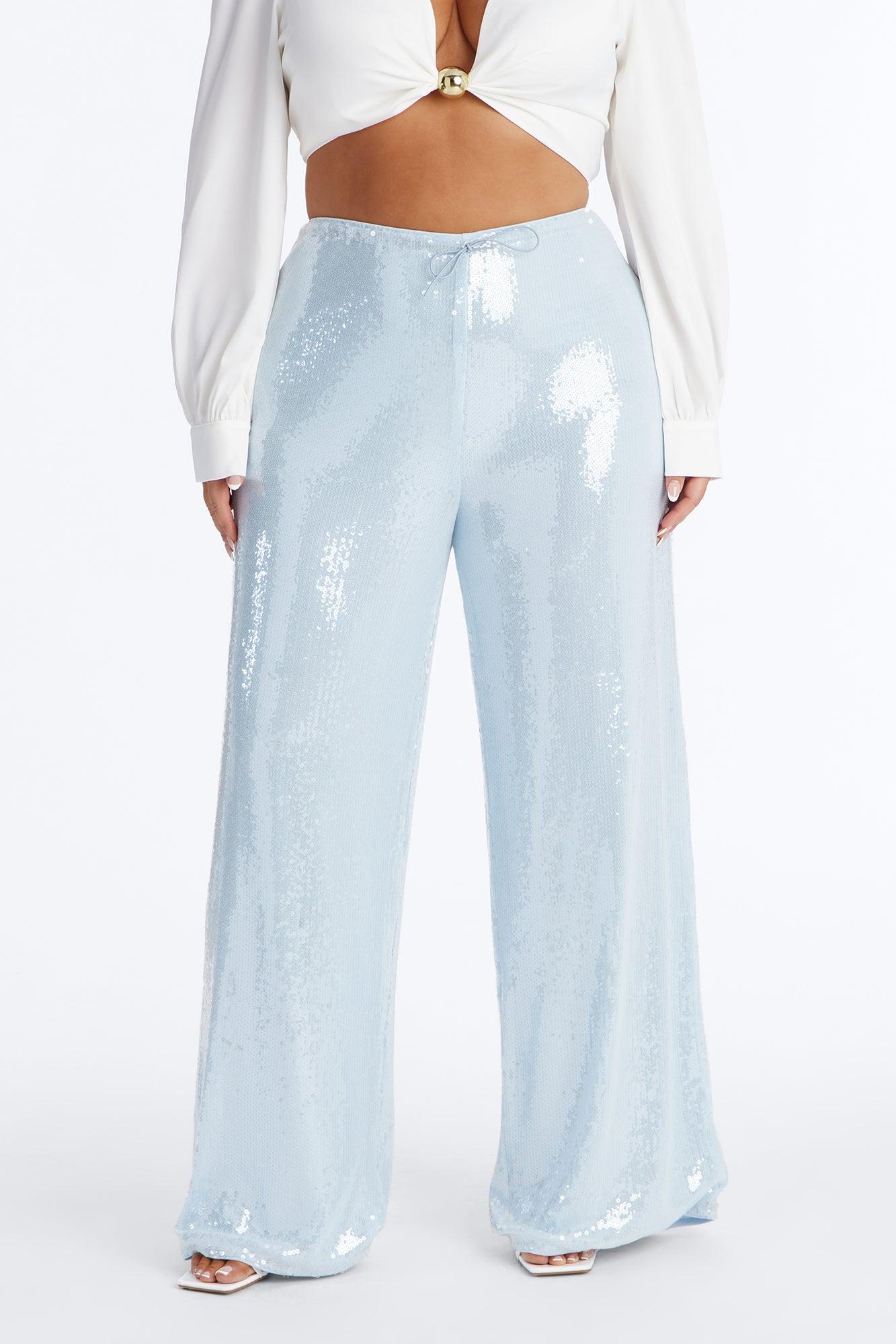 Glow Time Sequin Embellished Pants - Ice Blue Female Product Image