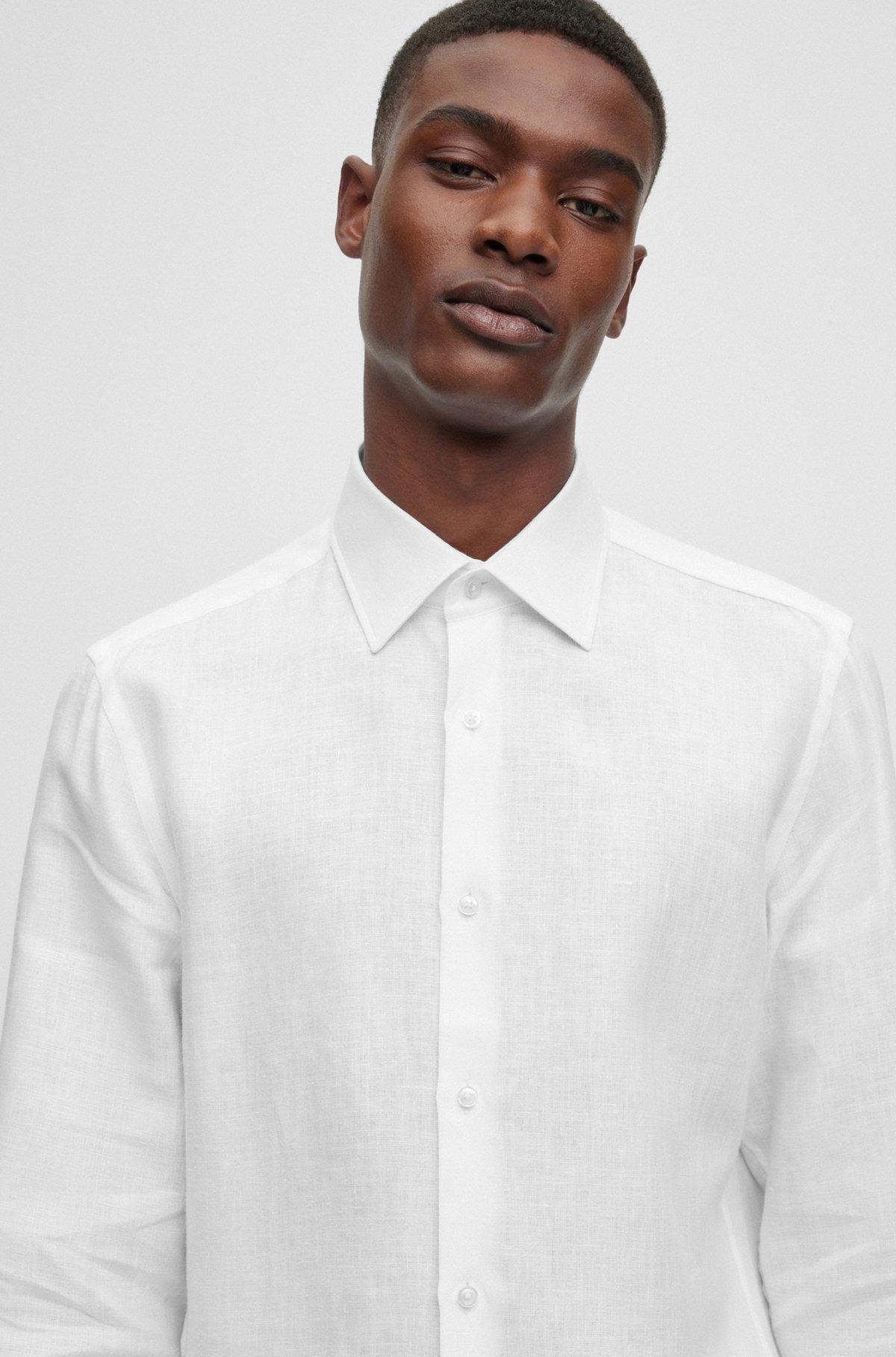 BOSS - Slim-fit shirt in Italian-made linen - White Product Image