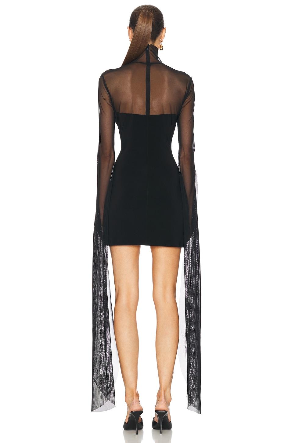 Ribbon Sleeve Turtleneck Mesh Mini Dress Product Image