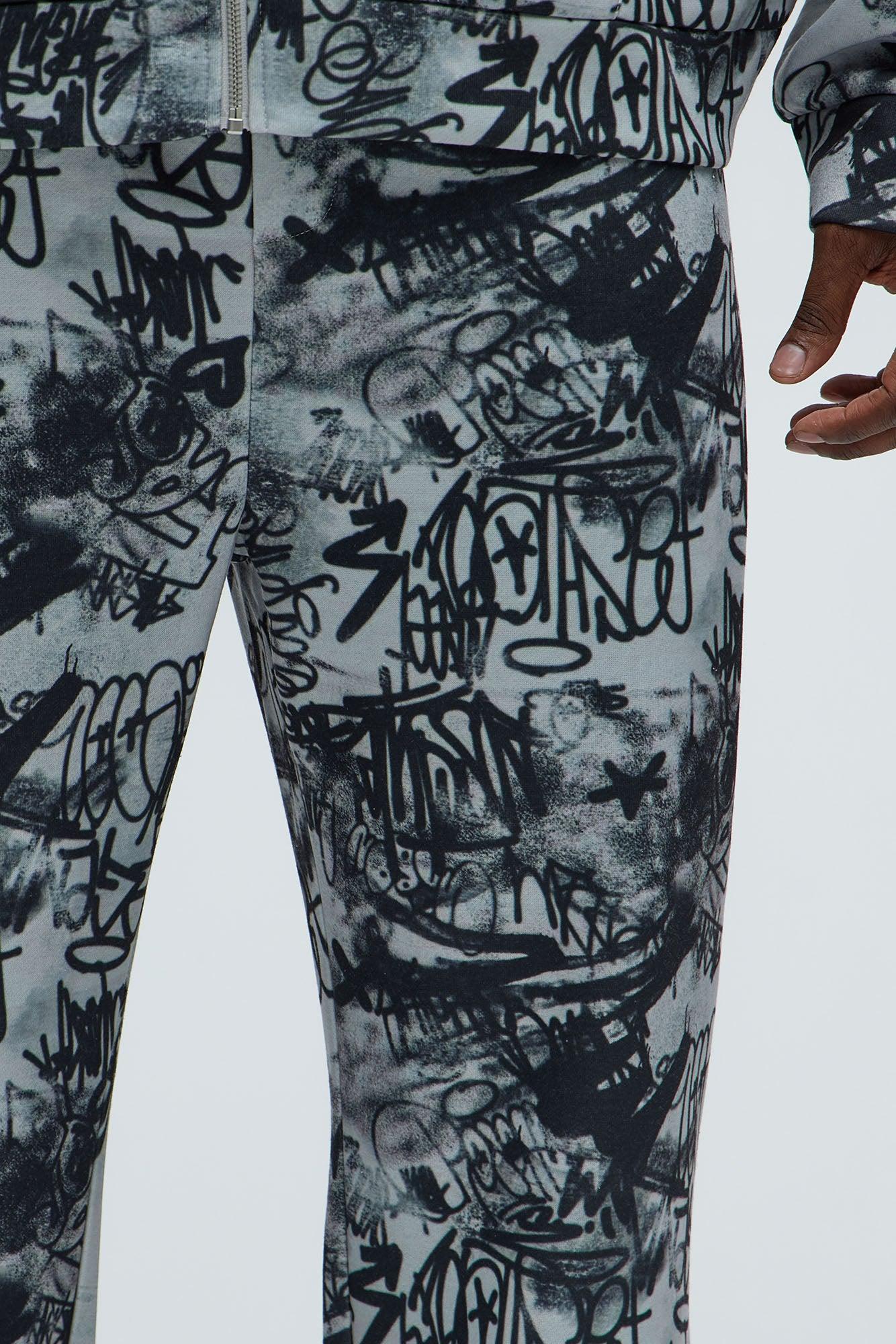 Vandal Straight Graffiti Sweatpants - Grey Product Image
