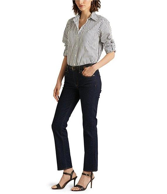 Lauren Ralph Lauren Long Roll-Tab Sleeve Striped Button Front Cotton Shirt Product Image