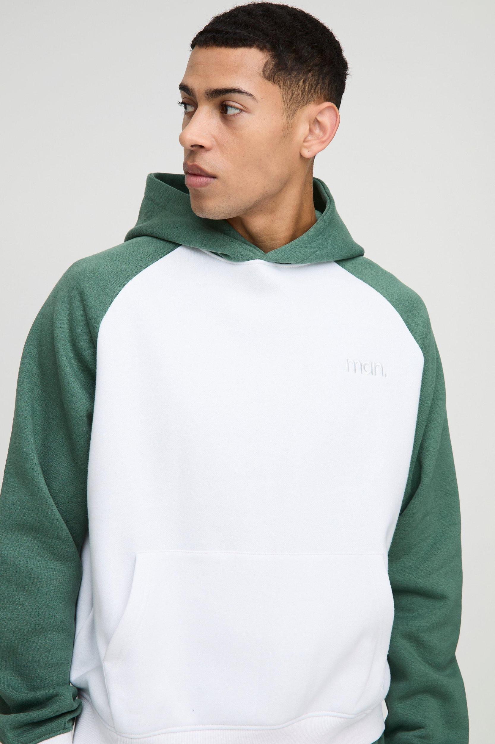 Oversized Boxy Man Colour Block Raglan Hoodie | boohooMAN USA Product Image