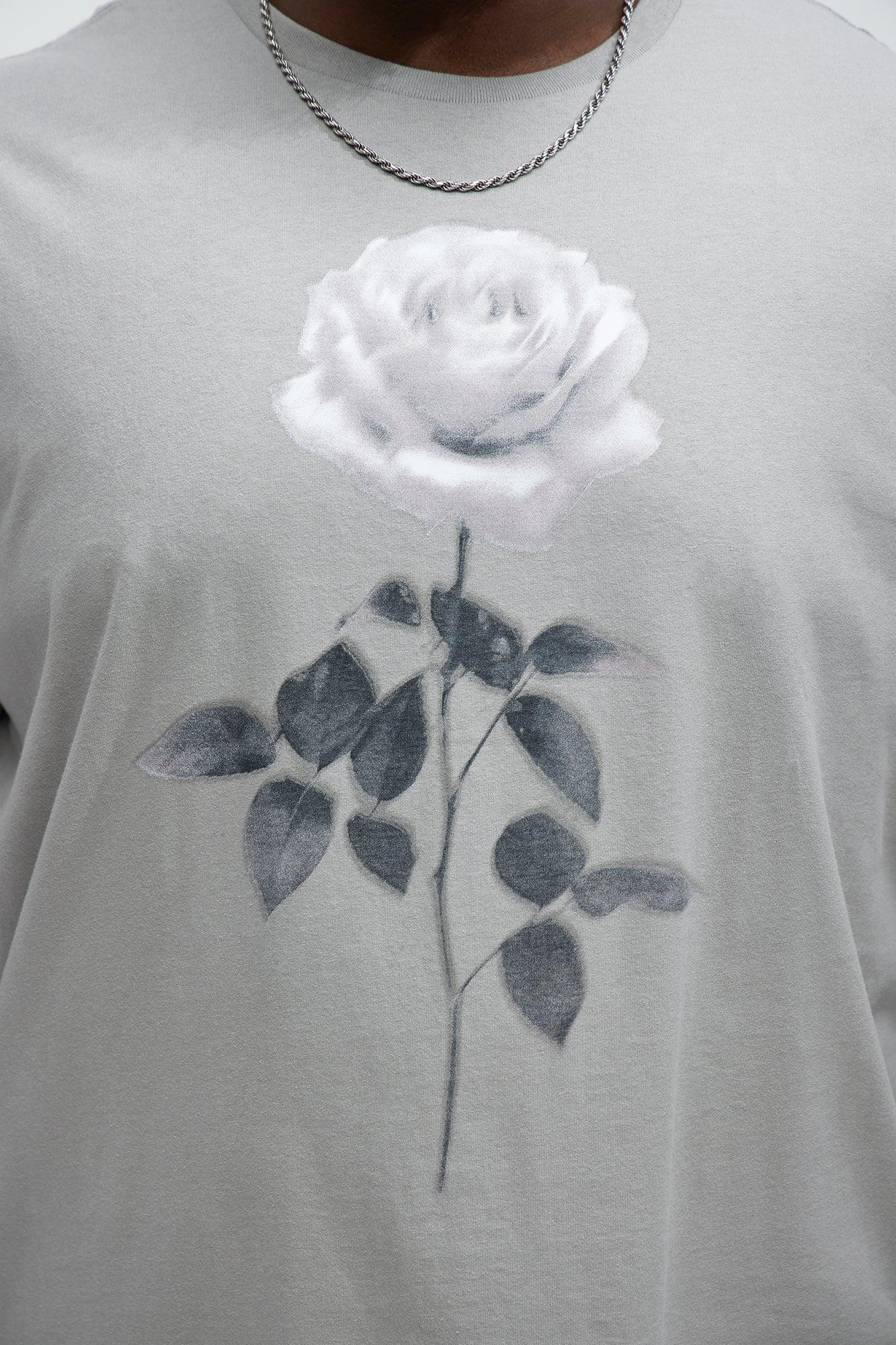 Single Rose Oversized Short Sleeve Tee - Grey Product Image