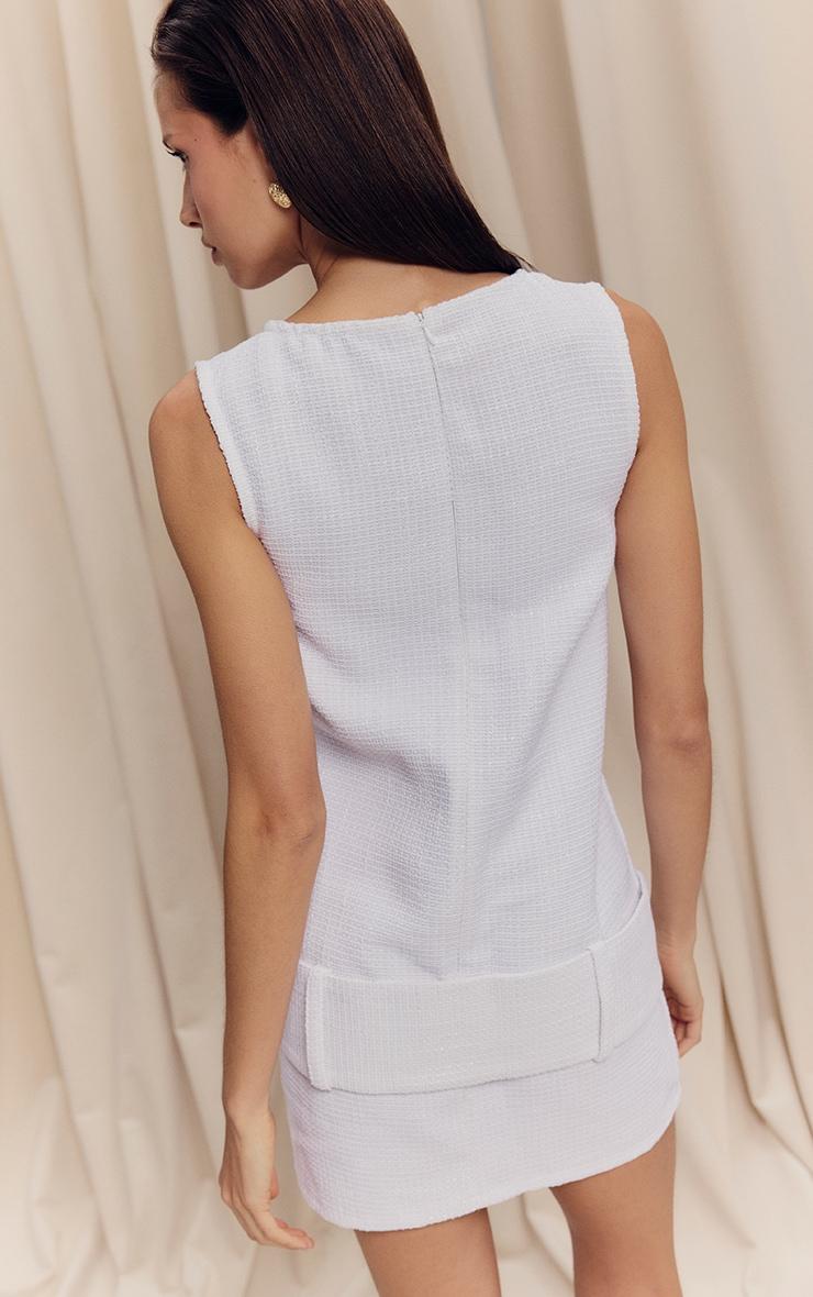 White Boucle Oversized Low Belt Shift Dress Product Image