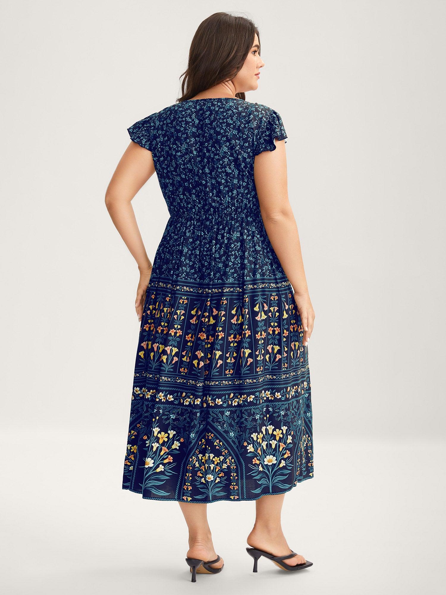 Rayon Garden Fresh Ruffled Sleeve Midi Dress Female Product Image