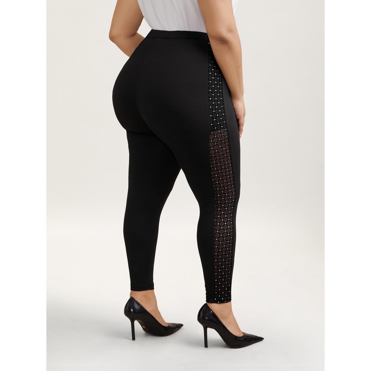 Plus Size Mesh Spliced Skinny-Fit Leggings Women Black Elegant High stretch Skinny Mid Rise Everyday Leggings BloomChic 10/M Product Image