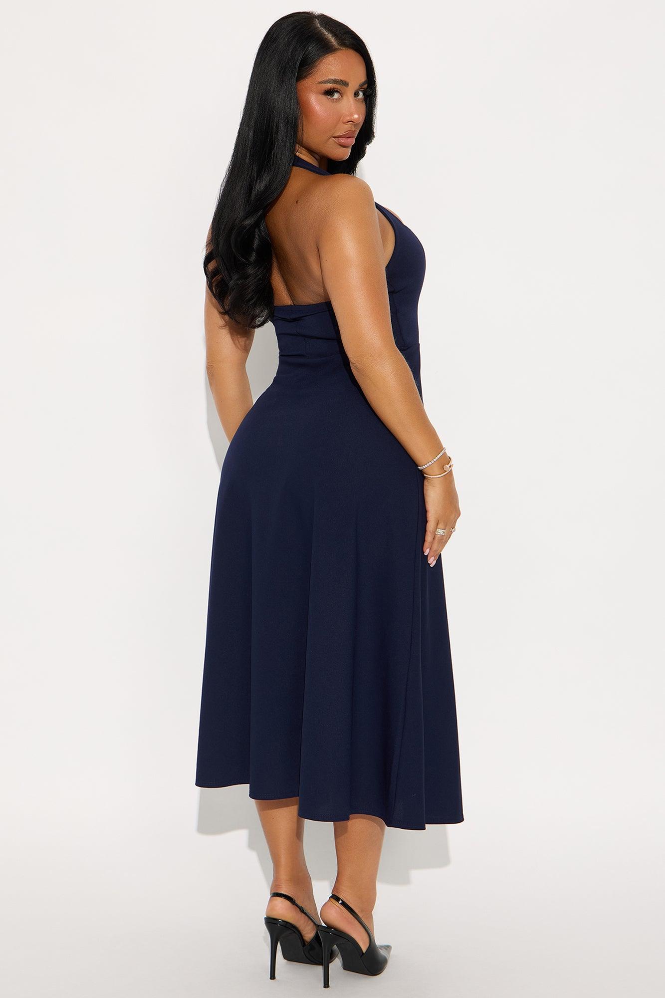 Alena Halter Midi Dress - Navy Female Product Image