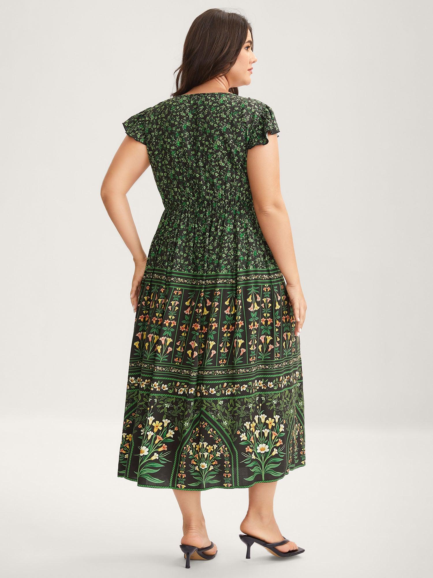 Rayon Garden Fresh Ruffled Sleeve Midi Dress Female Product Image