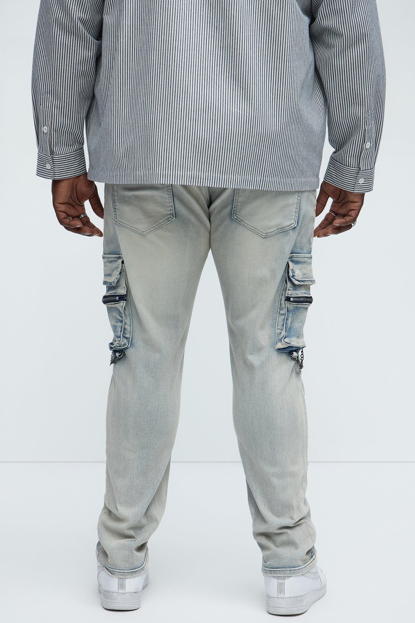 Down To It Cargo With Chain Stacked Skinny Jeans - Light Wash Product Image