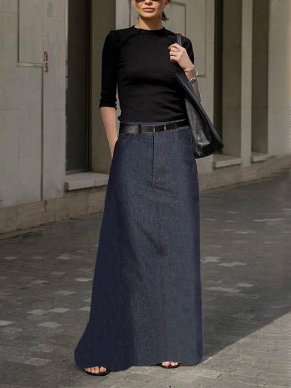 Loose No Belt Pockets Solid Color Skirts Bottoms Product Image