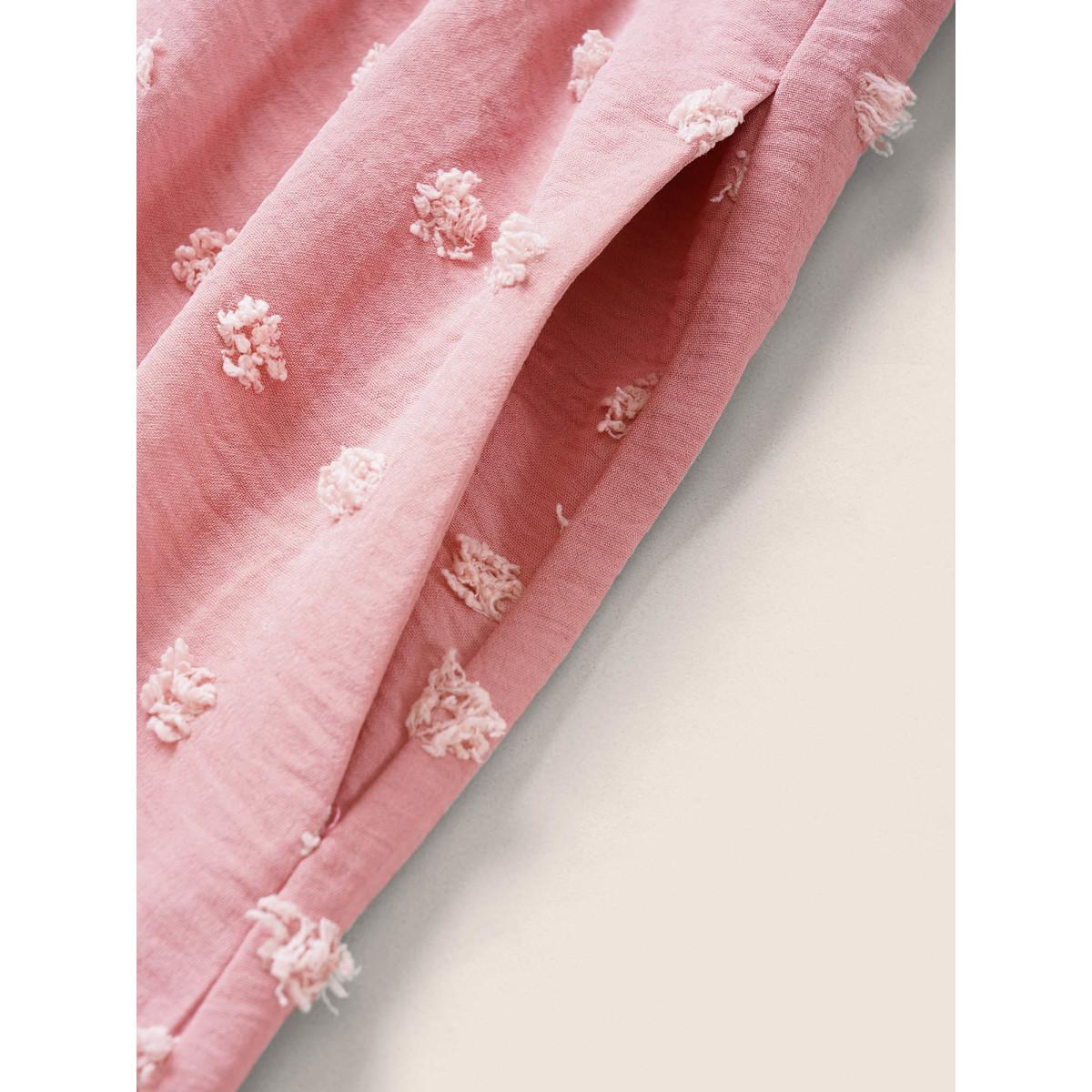 Plus Size Solid Textured Patchwork Frill Trim Belted Dress Watermelon Women Elegant Non Round Neck Short sleeve Curvy Midi Dress BloomChic 26/4X Product Image