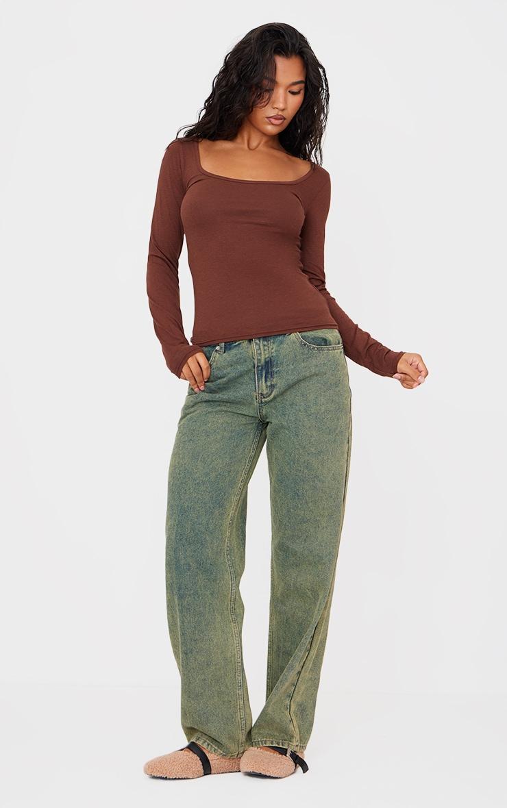 Brown Modal Scoop Neck Long Sleeve Top Product Image