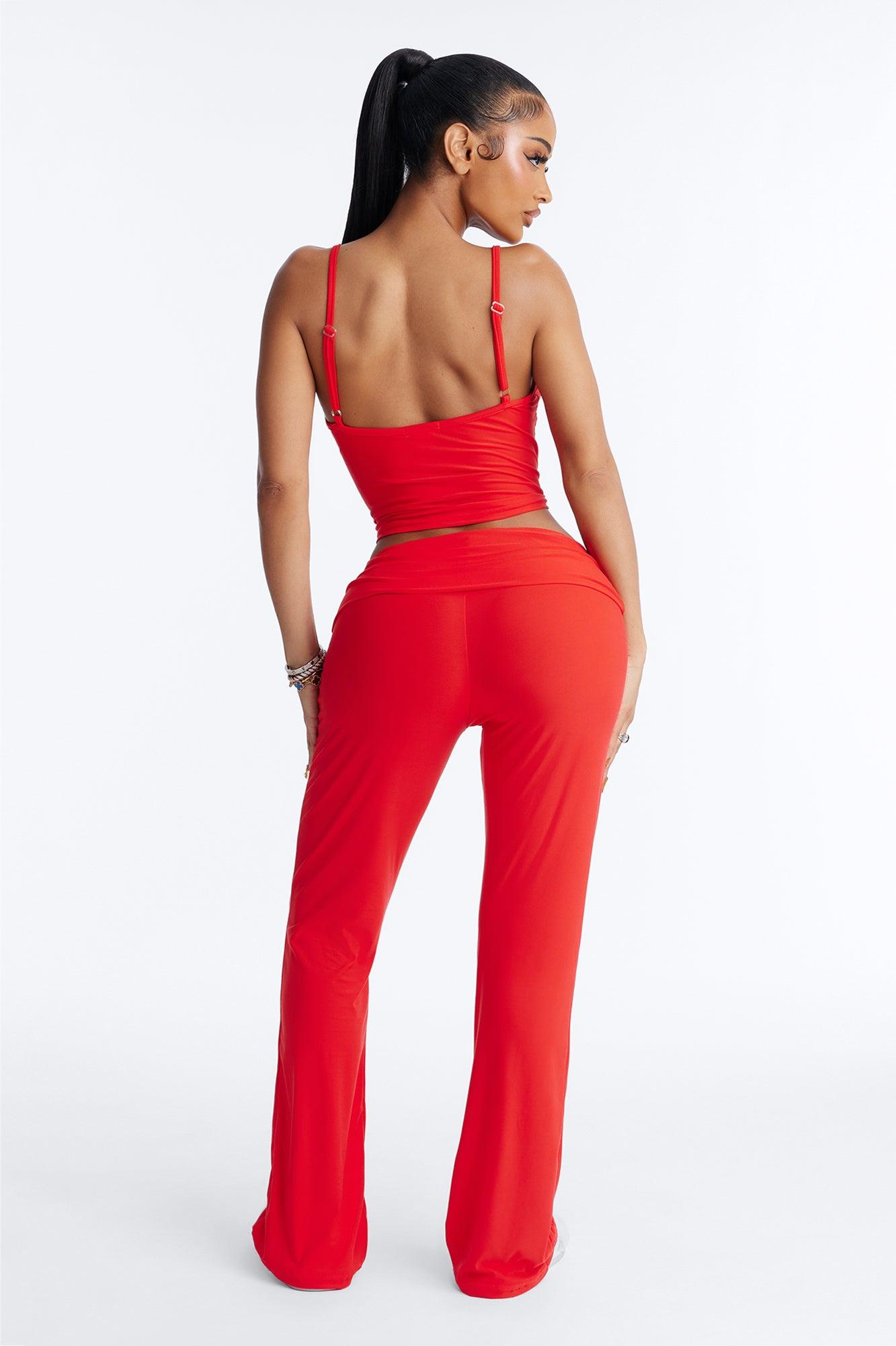 Always Sleeping Cami Fold Over Waist PJ Pant Set - Red Female Product Image