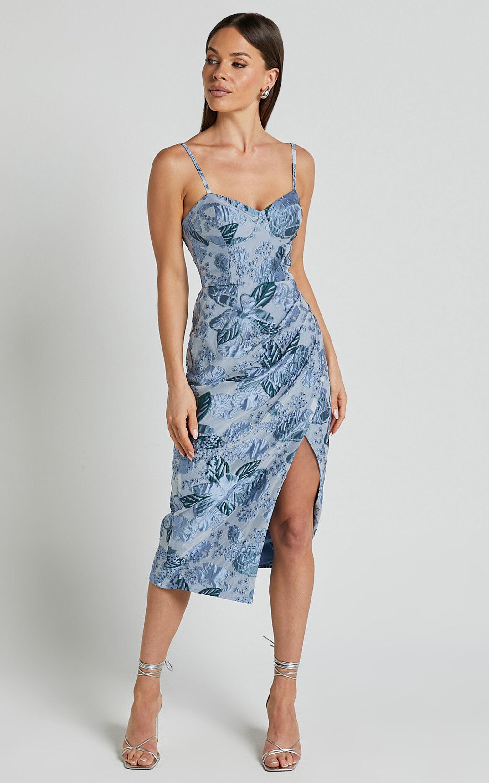 Alvera Midi Dress - Bustier Brailey Jacquard Midi Dress in Light Blue Product Image