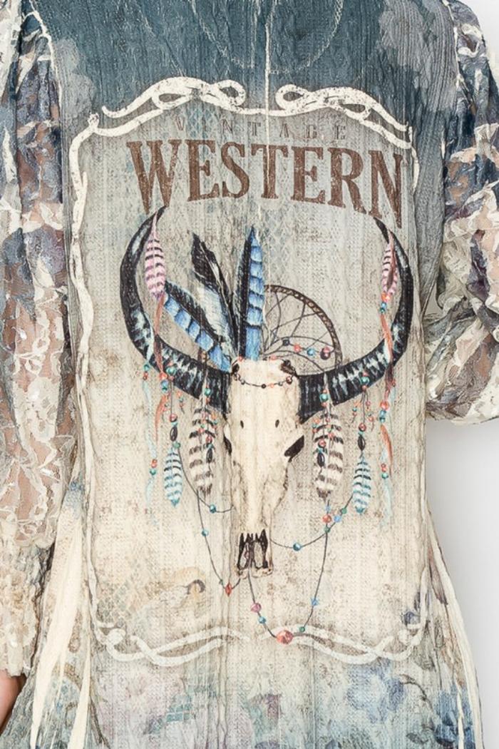 Printed Sweater Lace Sleeves Product Image