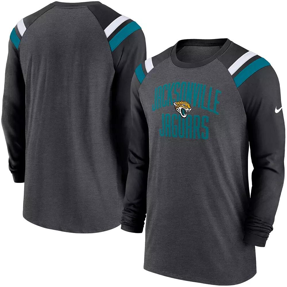 Men's Nike Heathered Charcoal/Black Jacksonville Jaguars Tri-Blend Raglan Athletic Long Sleeve Fashion T-Shirt,  Product Image