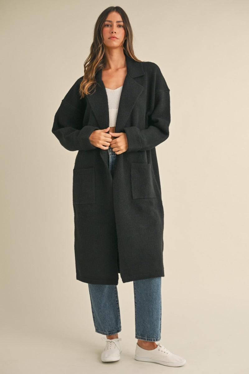 Collared Sweater Knit Long Jacket Product Image