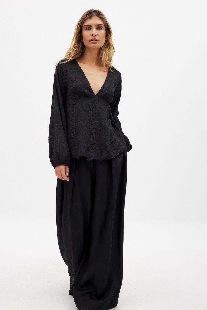 Open Back Balloon Sleeve Blouse Product Image