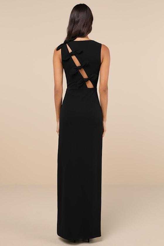 Perfected Poise Black Bow Cutout Column Maxi Dress Product Image