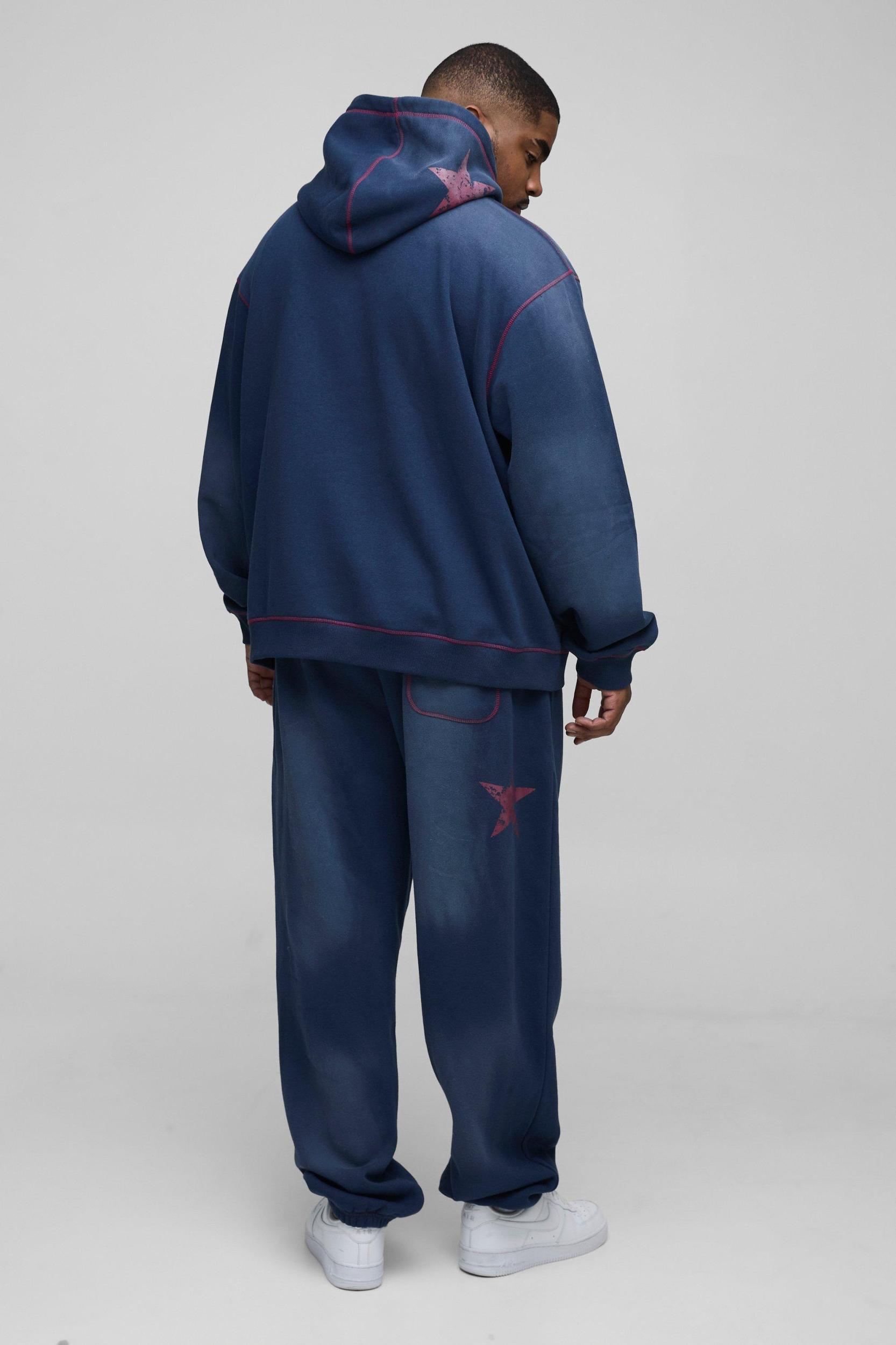 Plus Oversized Contrast Stitch Limited Spray Wash Sweatpants | boohooMAN USA Product Image