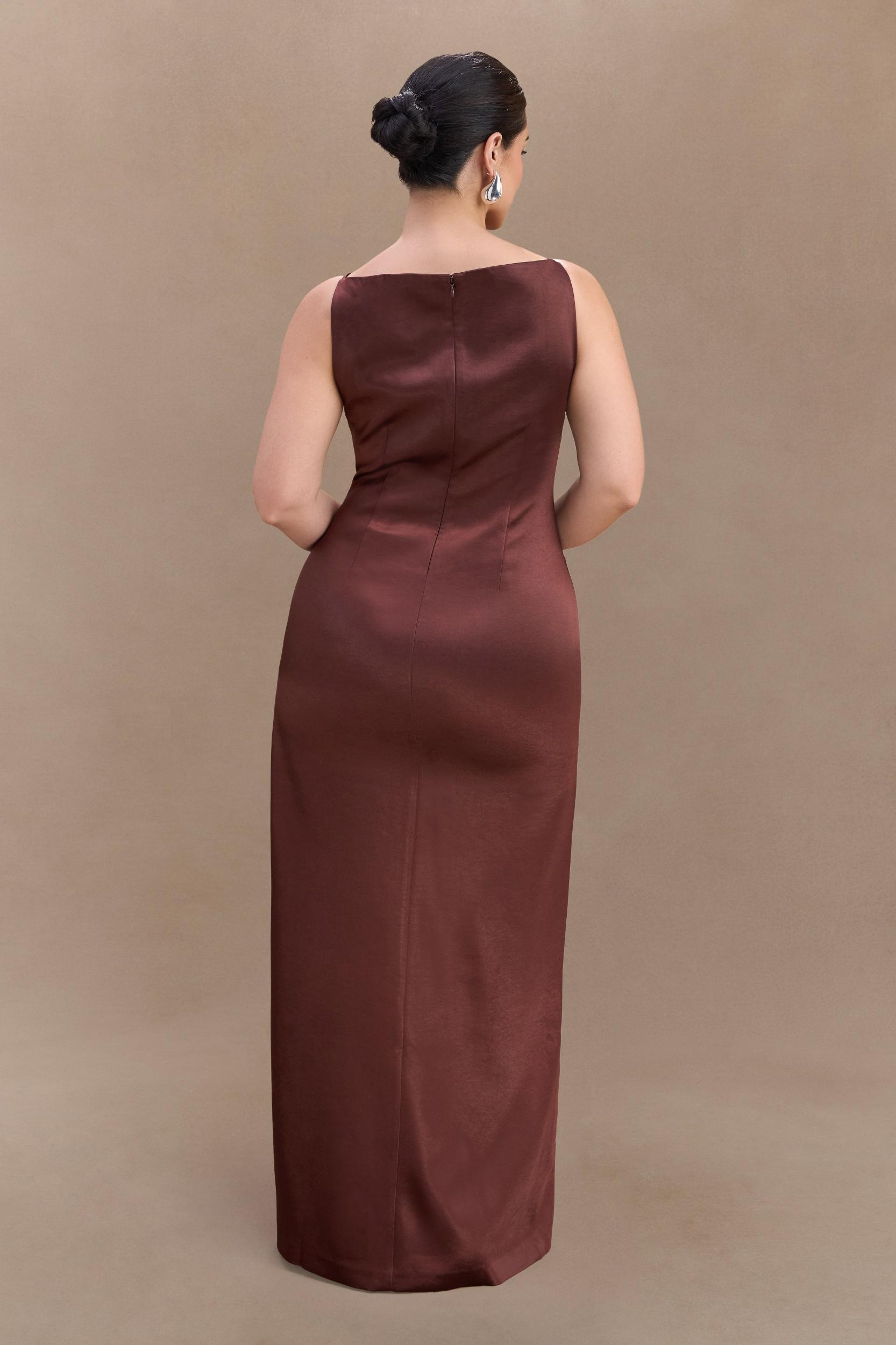 Violet Sleeveless Satin Maxi Dress - Dark Chocolate Product Image