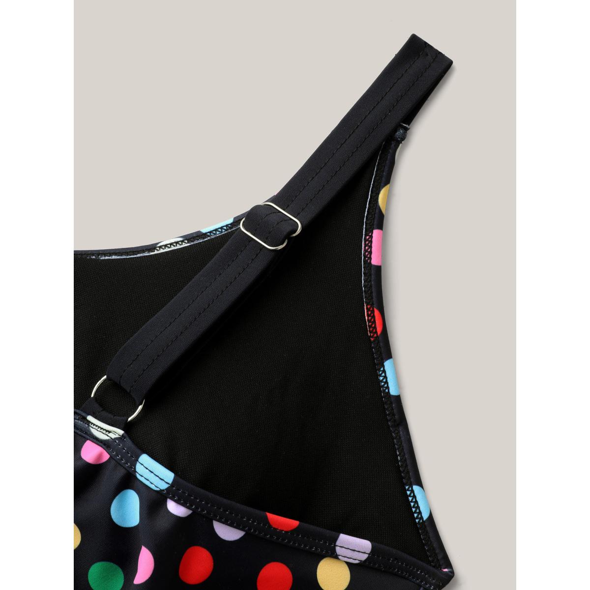 Plus Size Polka Dots Lotus Leaf Edge One-Piece Swimsuit Women's Swimwear Black Resort Gathered Curve Bathing Suits High stretch One Pieces BloomChic 12/L Product Image