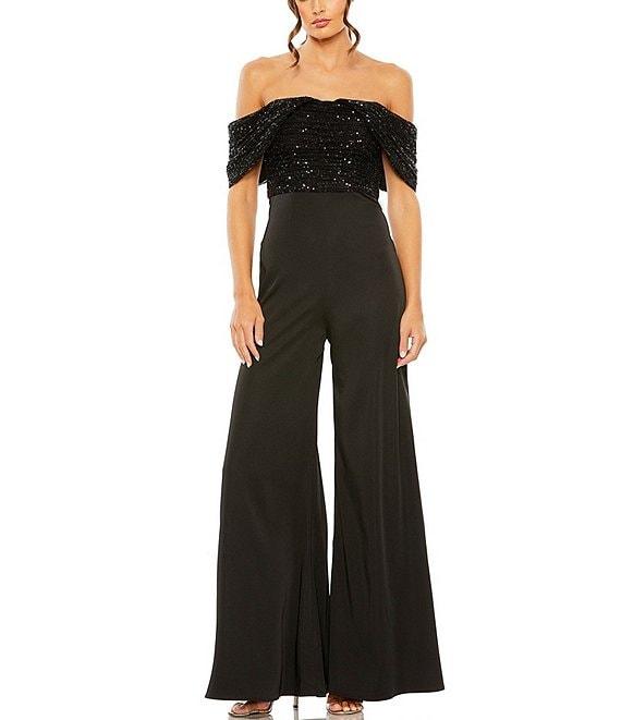 Mac Duggal Sequined Off Shoulder Sleeve Jumpsuit Product Image