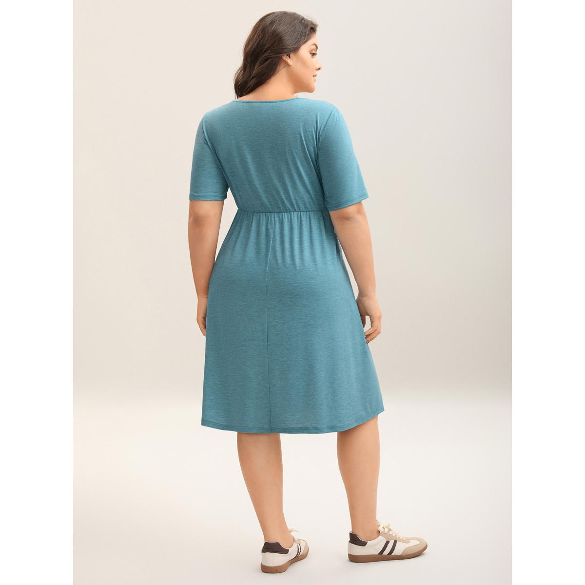 Plus Size Seam Bodice Heather Knit Plain Midi Dress Cerulean Women Knit Dresses Bloomchic 14-16/1X Product Image
