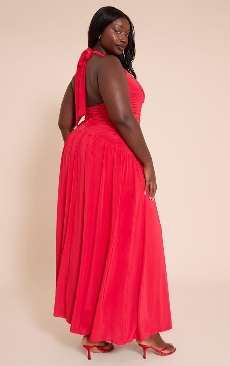 Plus Tomato Red Double Layer Slinky Ruched Maxi Product Image