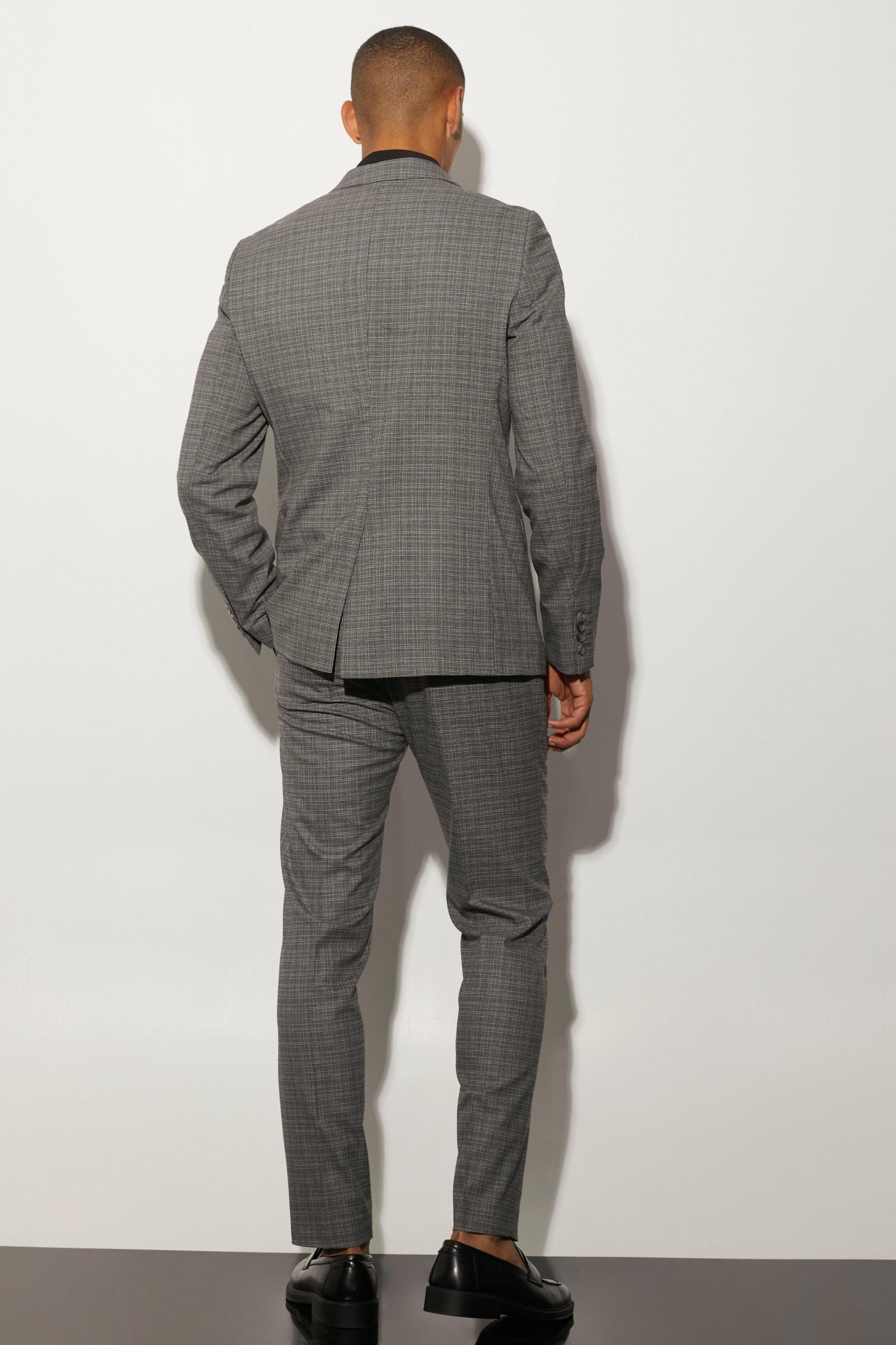 Slim Fit Plaid Contrast Stitch Suit Jacket | boohooMAN USA Product Image