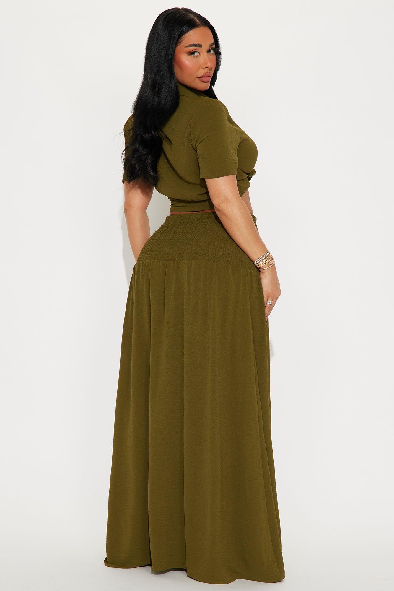 Sundown Stroll Maxi Skirt Set - Olive Product Image