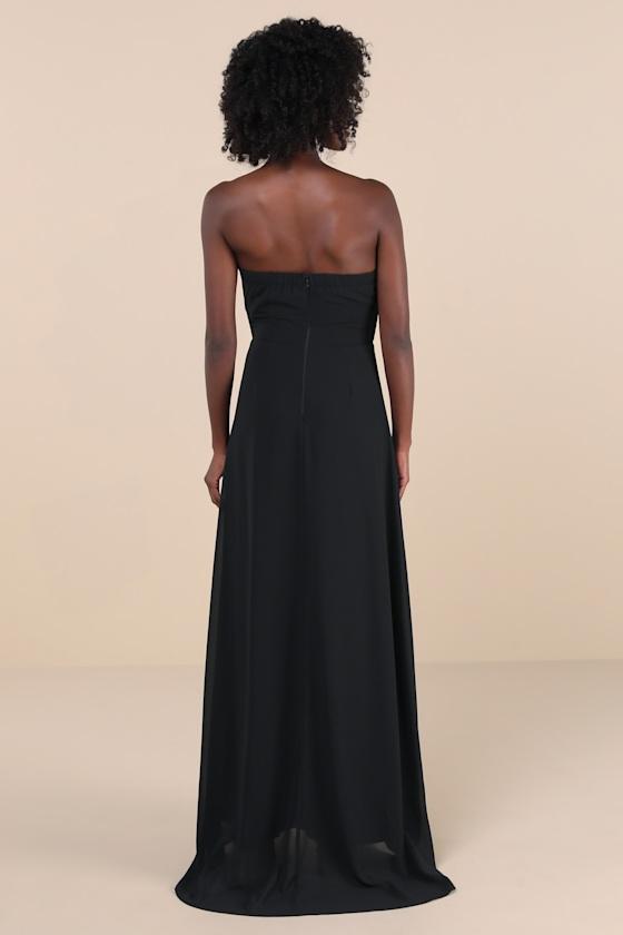 Splendid Aura Black Chiffon Pleated Strapless Maxi Dress Product Image