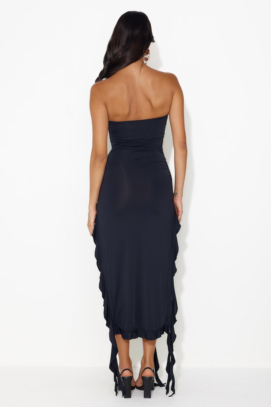 HELLO MOLLY All The Frills Strapless Midi Dress Black Product Image