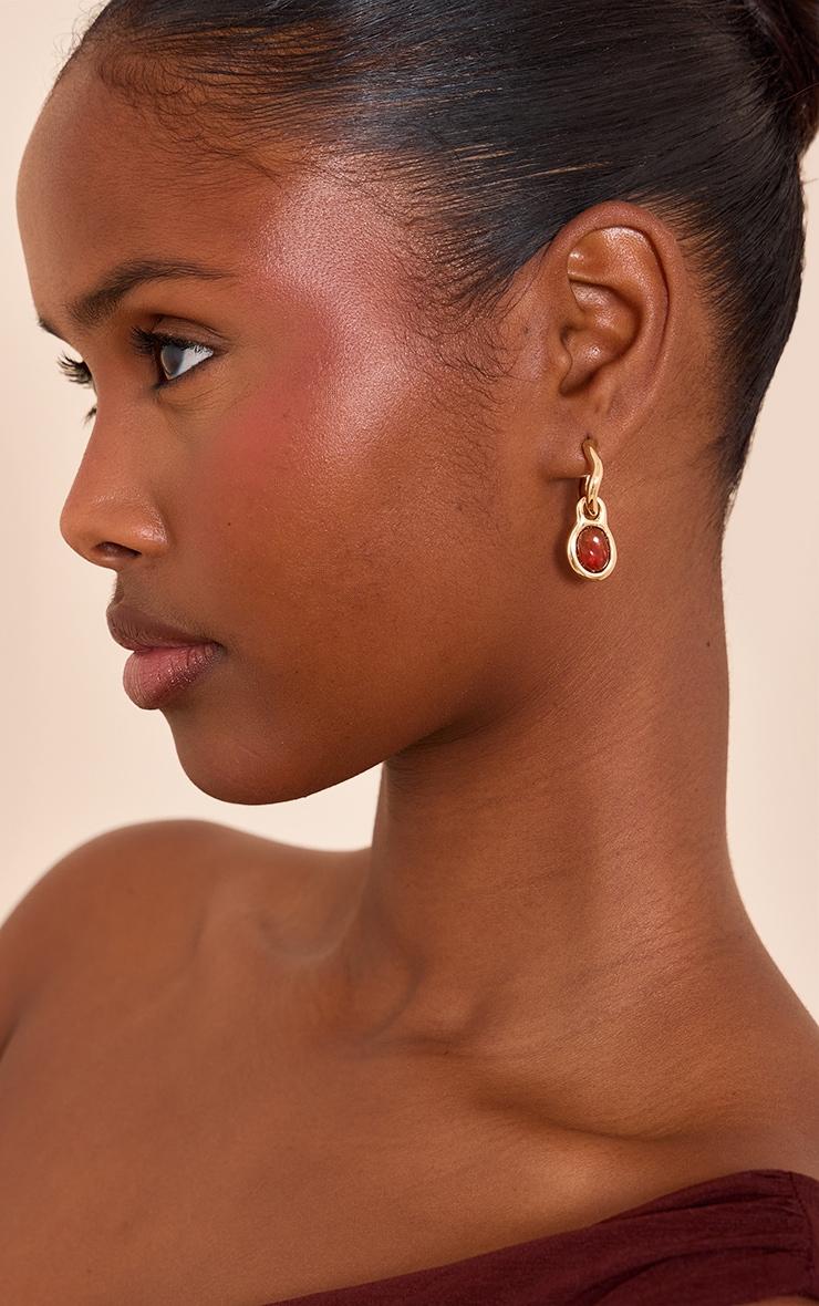 Gold Draped Resin Garnet Mini Hoop Earrings Product Image