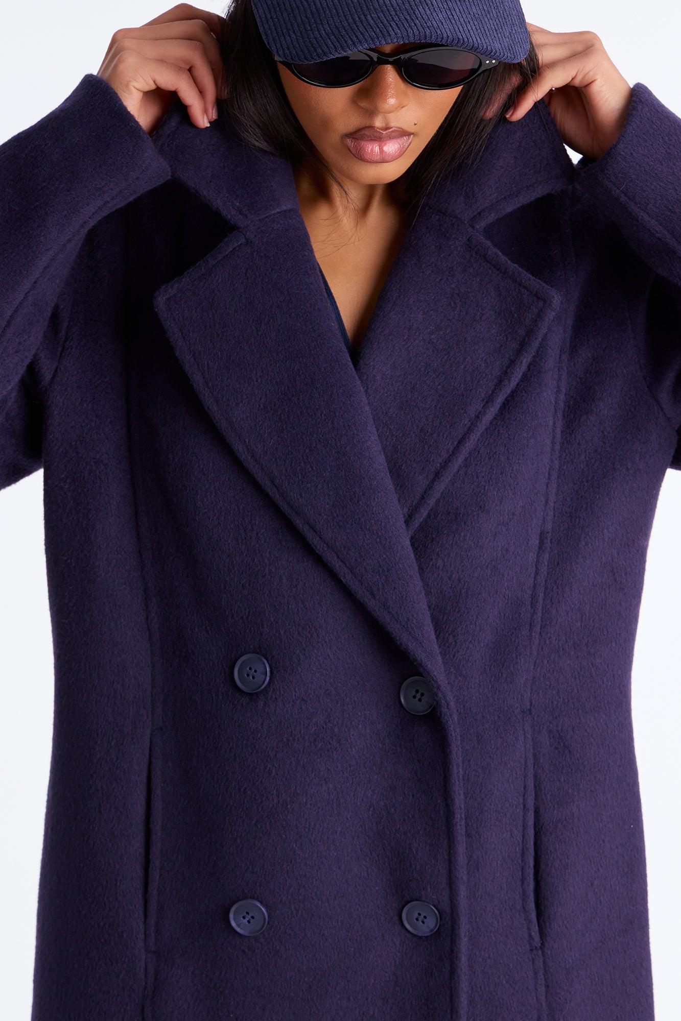 Melonie Wool Trench Coat - Navy Female Product Image