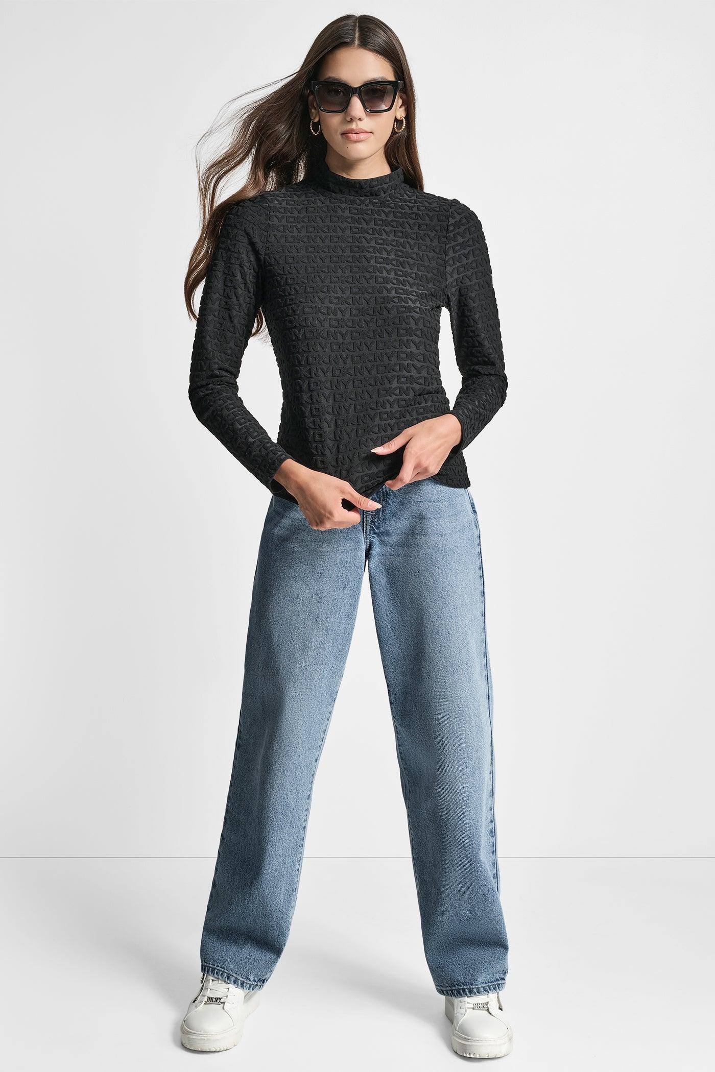 LOGO JACQUARD  LONG SLEEVE MOCK NECK TEE Product Image