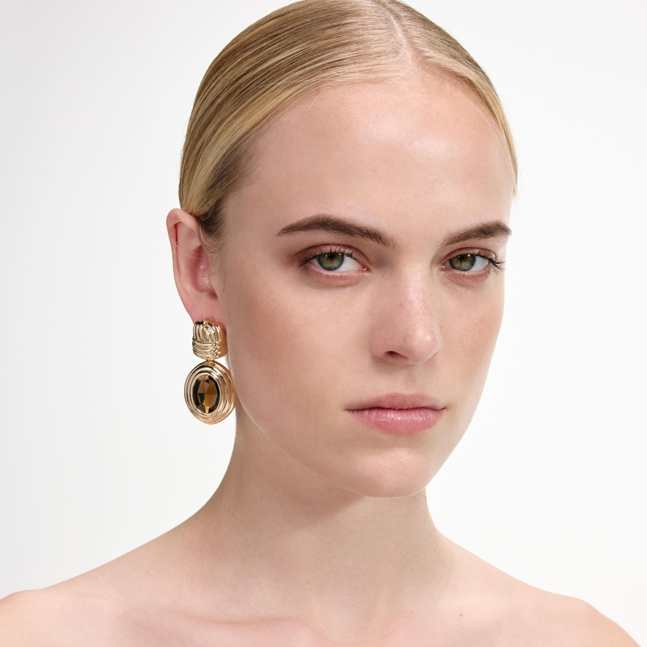 Gold Knot Tiered Amber Earrings Product Image