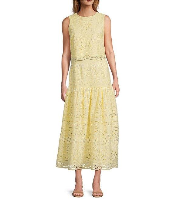Antonio Melani Coordinating Blake Eyelet Drop Waist Midi Skirt Product Image