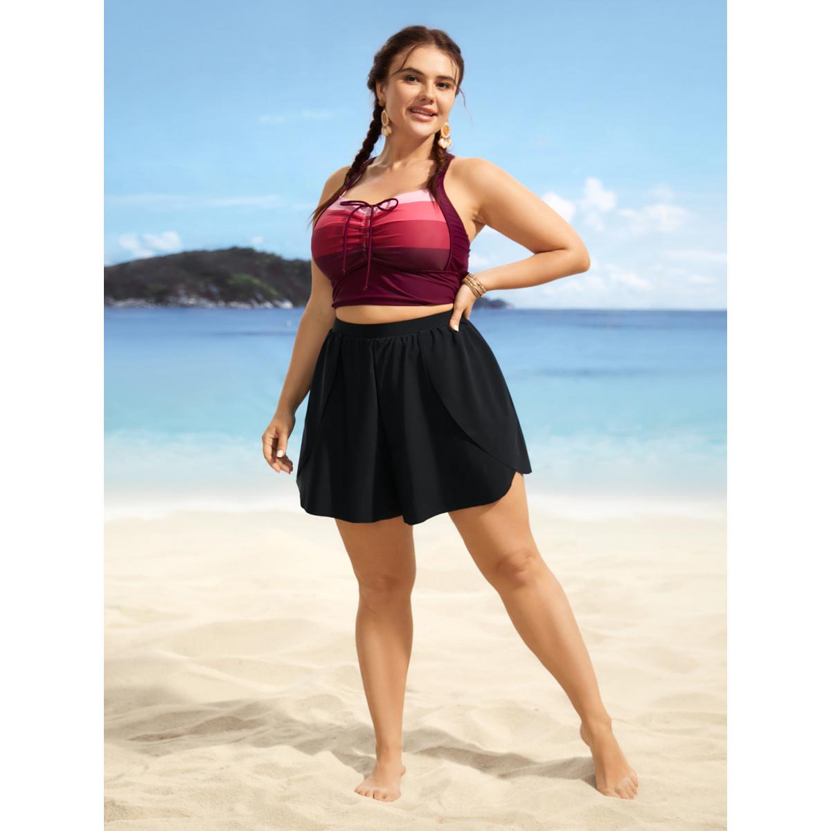 Plus Size Solid High Rise Overlapped Hem Swim Bottom Women's Swimwear Black Resort Overlapping High stretch Bodycon High Rise Curve Swim Bottoms BloomChic 18-20/2X Product Image