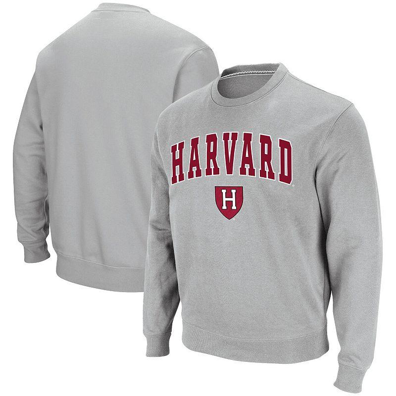 Men's Colosseum Gray Harvard Crimson Team Arch & Logo Tackle Twill Pullover Sweatshirt,  Product Image