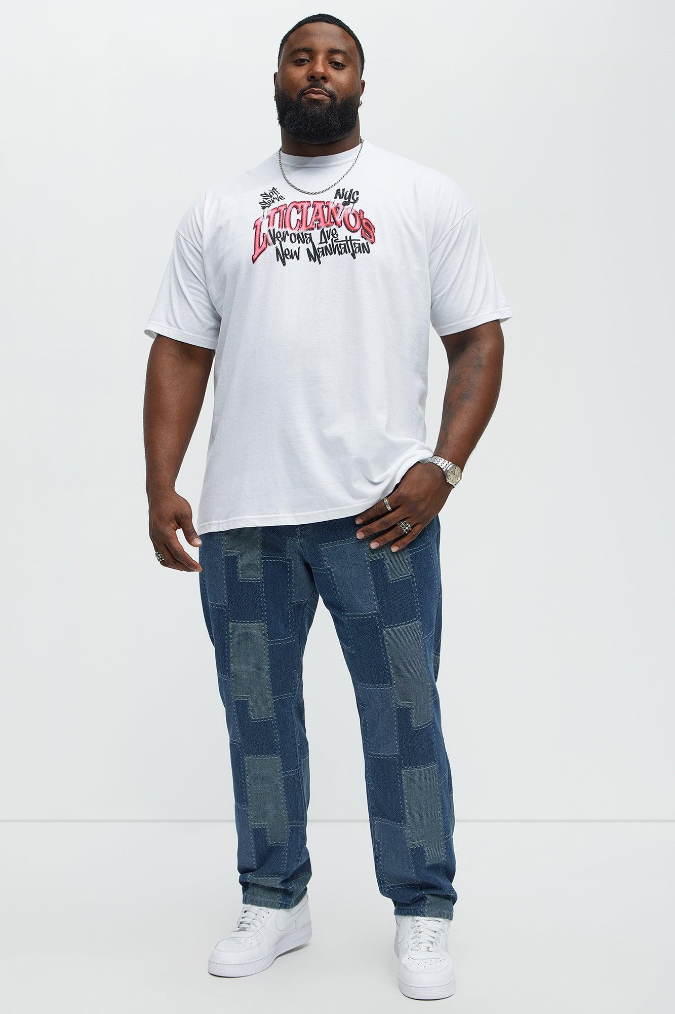 Shibori Patched Slim Jeans - Medium Blue Wash Product Image