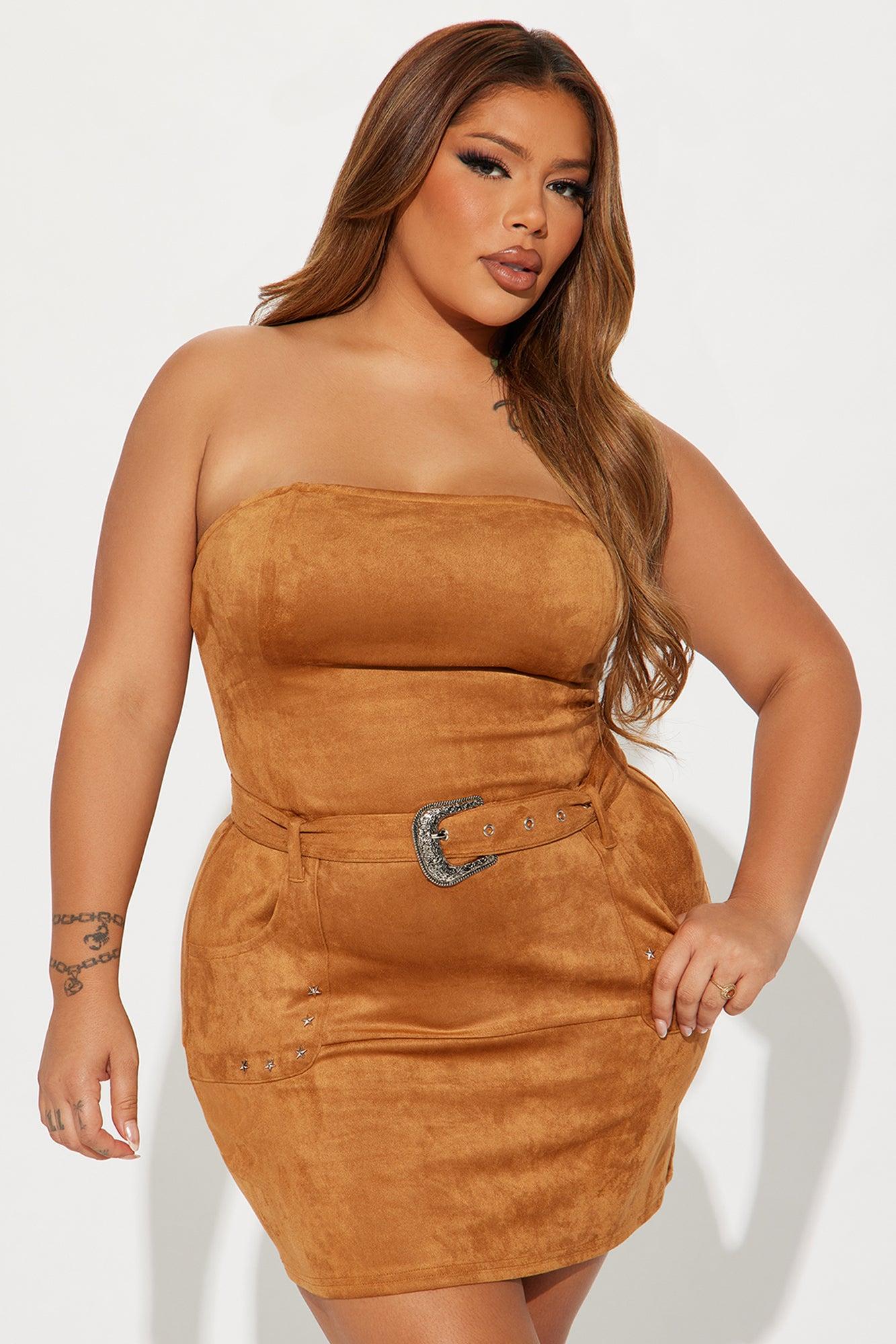 Out West Faux Suede Micro Mini Dress - Camel Product Image