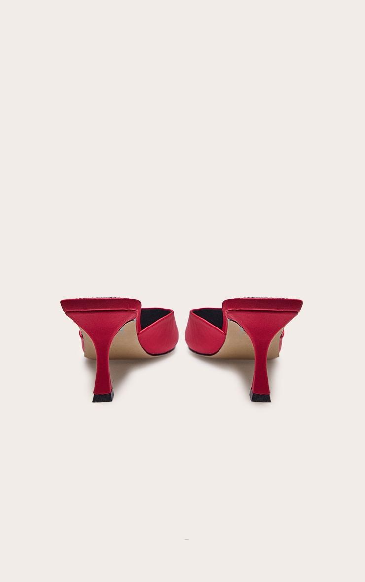 Red Satin Point Toe Mid Stiletto Heeled Mules Product Image