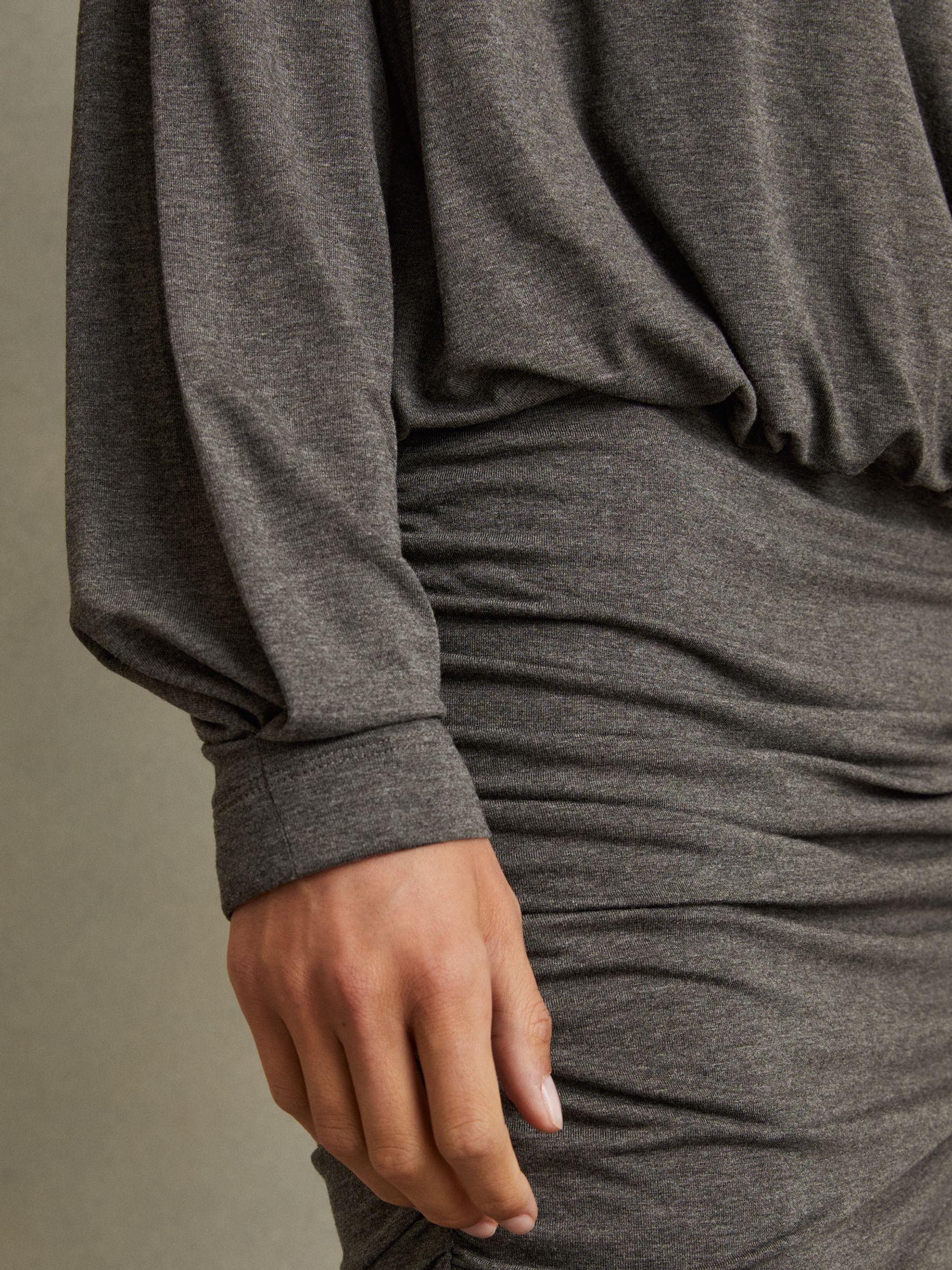 Jersey Ruched Blouson Sleeve Mini Dress in Grey Product Image