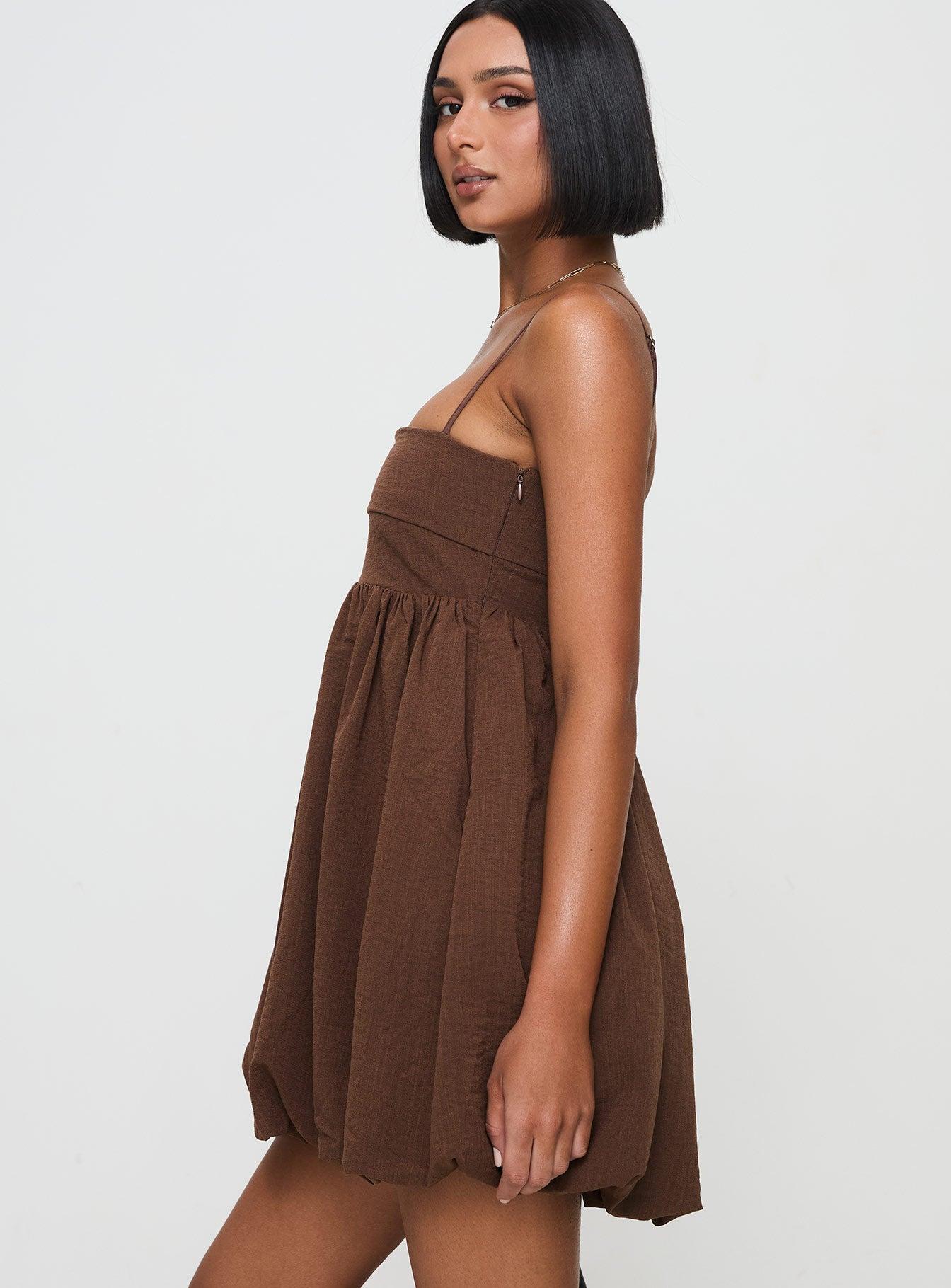 Layken Bubble Hem Mini Dress Chocolate Tall Product Image