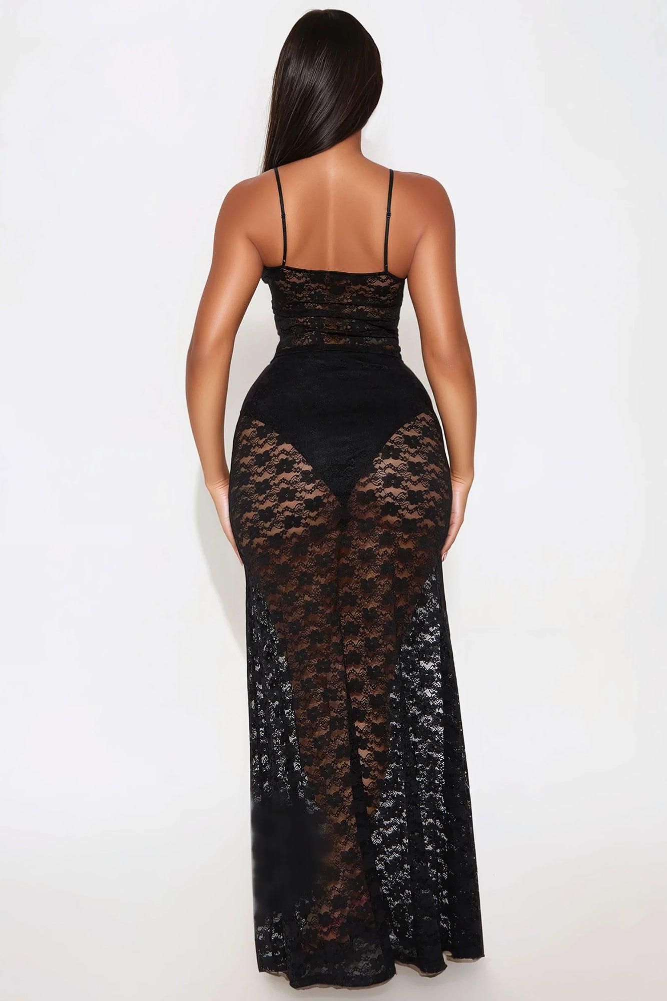 Lace Mermaid Skirt Set - Black Product Image