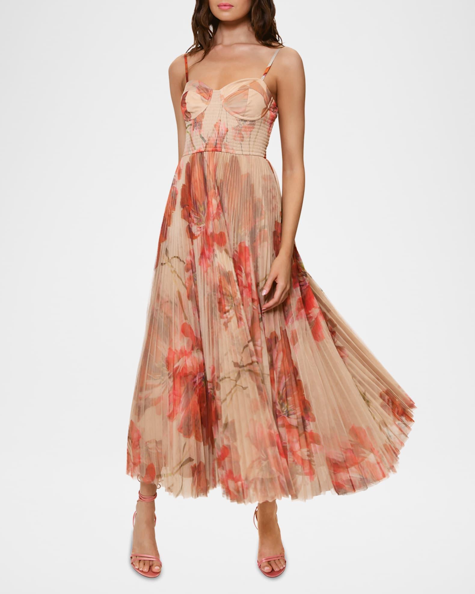 Brianna Pleated Floral-Print Bustier Gown Product Image