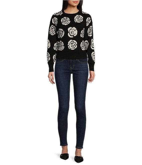 Evolutionary Long Sleeve Crewneck Rose Jacquard Printed Sweater Product Image