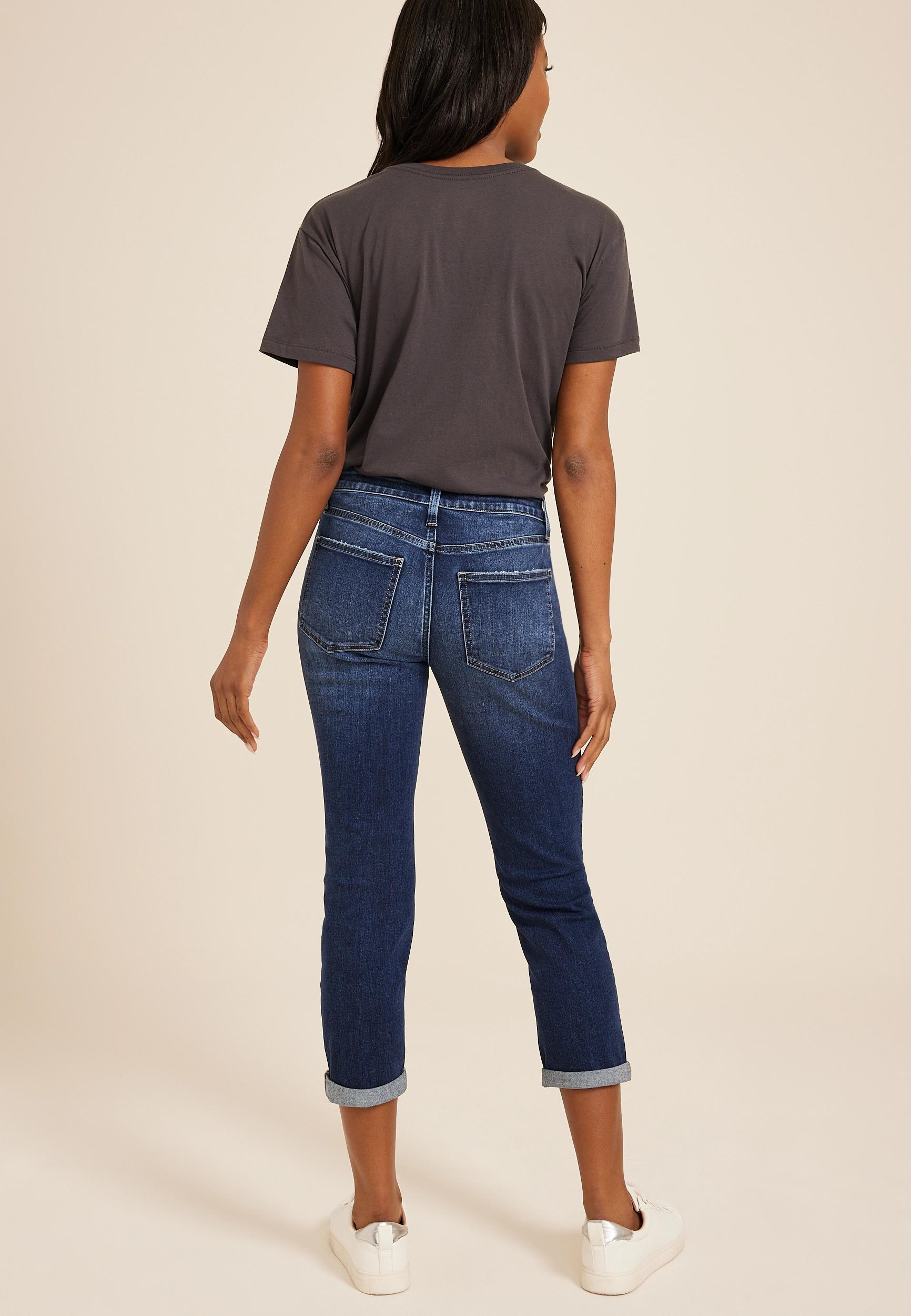 Maurices Womens Jeans Classic Dark Mid Rise Rolled Hem Straight Crop Jean Denim Product Image